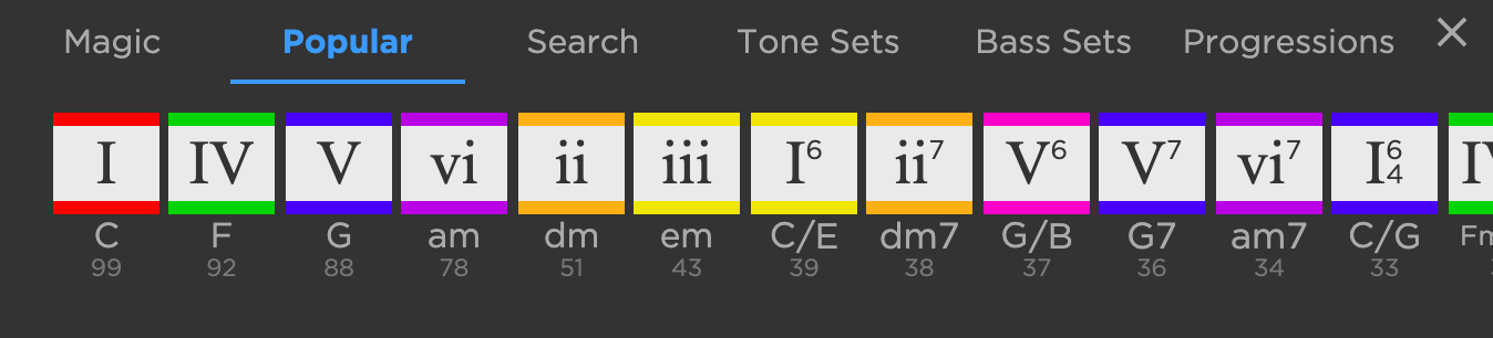 Hookpad popular chord palette