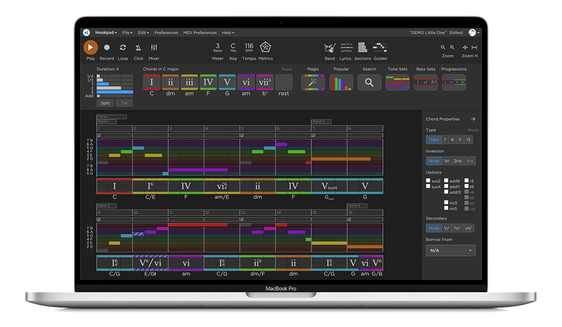 Hookpad on MacBook Pro with demo song Little One